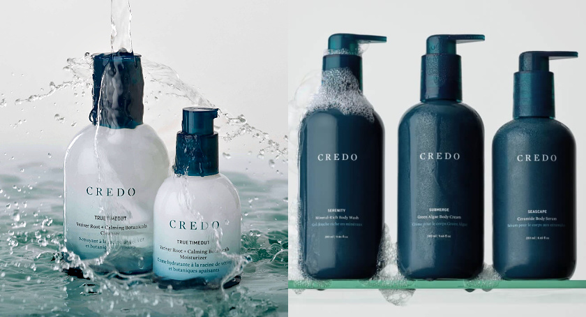 Credo Beauty's skincare and body care lines in bottles with pumps.